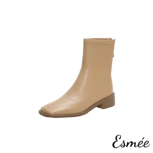 Leather Ankle Boots with Square Toe Design