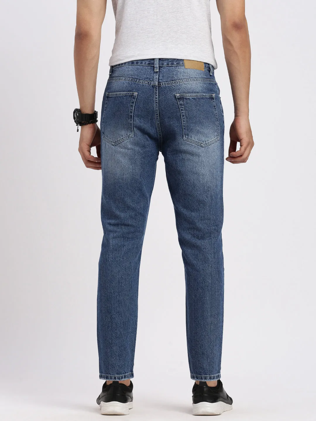 Men Blue Comfort Low-Rise Highly Distressed Heavy Fade Acid Wash Jeans
