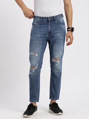 Men Blue Comfort Low-Rise Highly Distressed Heavy Fade Acid Wash Jeans