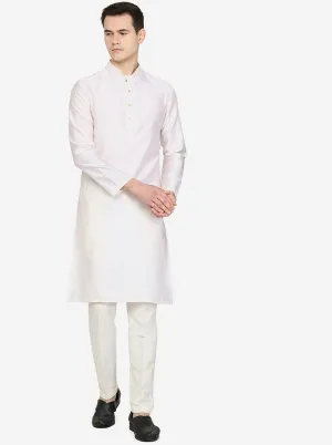 Pearl White Bold Texture Silk Blend Kurta | The Kurta Company
