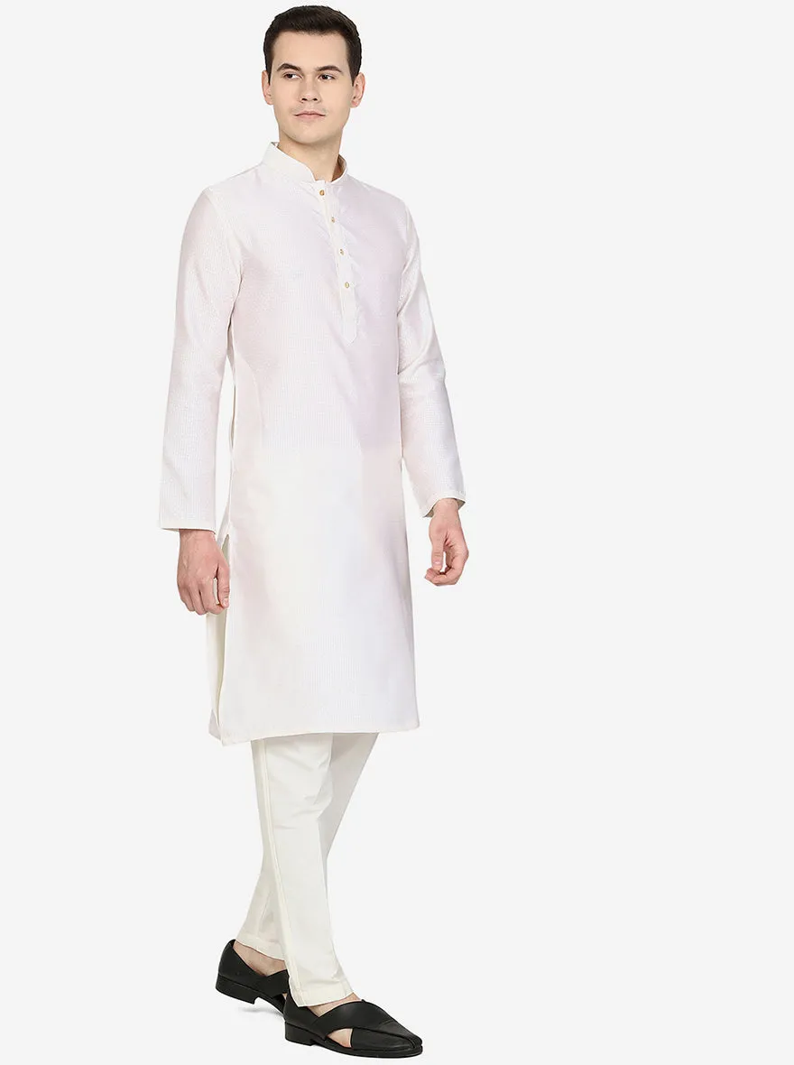 Pearl White Bold Texture Silk Blend Kurta | The Kurta Company