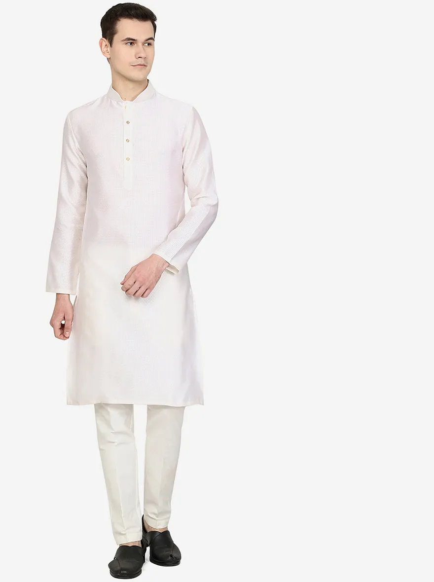 Pearl White Bold Texture Silk Blend Kurta | The Kurta Company