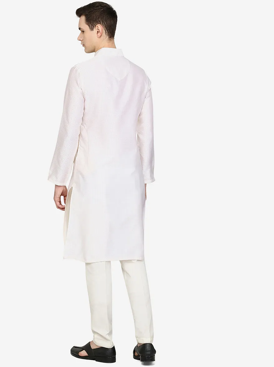 Pearl White Bold Texture Silk Blend Kurta | The Kurta Company