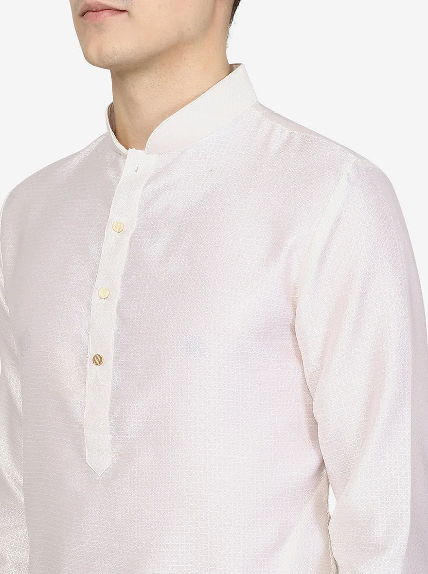 Pearl White Bold Texture Silk Blend Kurta | The Kurta Company