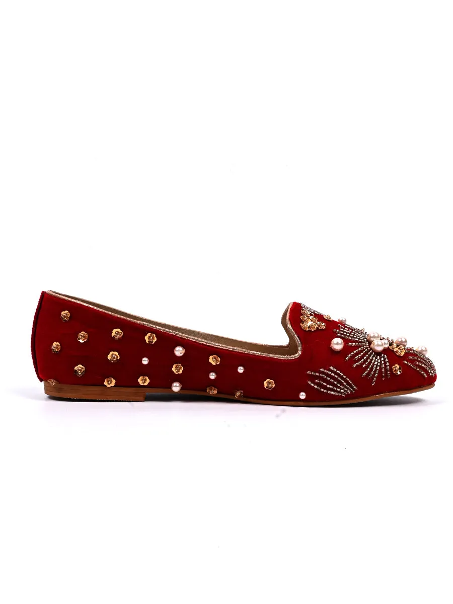 Red Fancy Velvet Pumps
