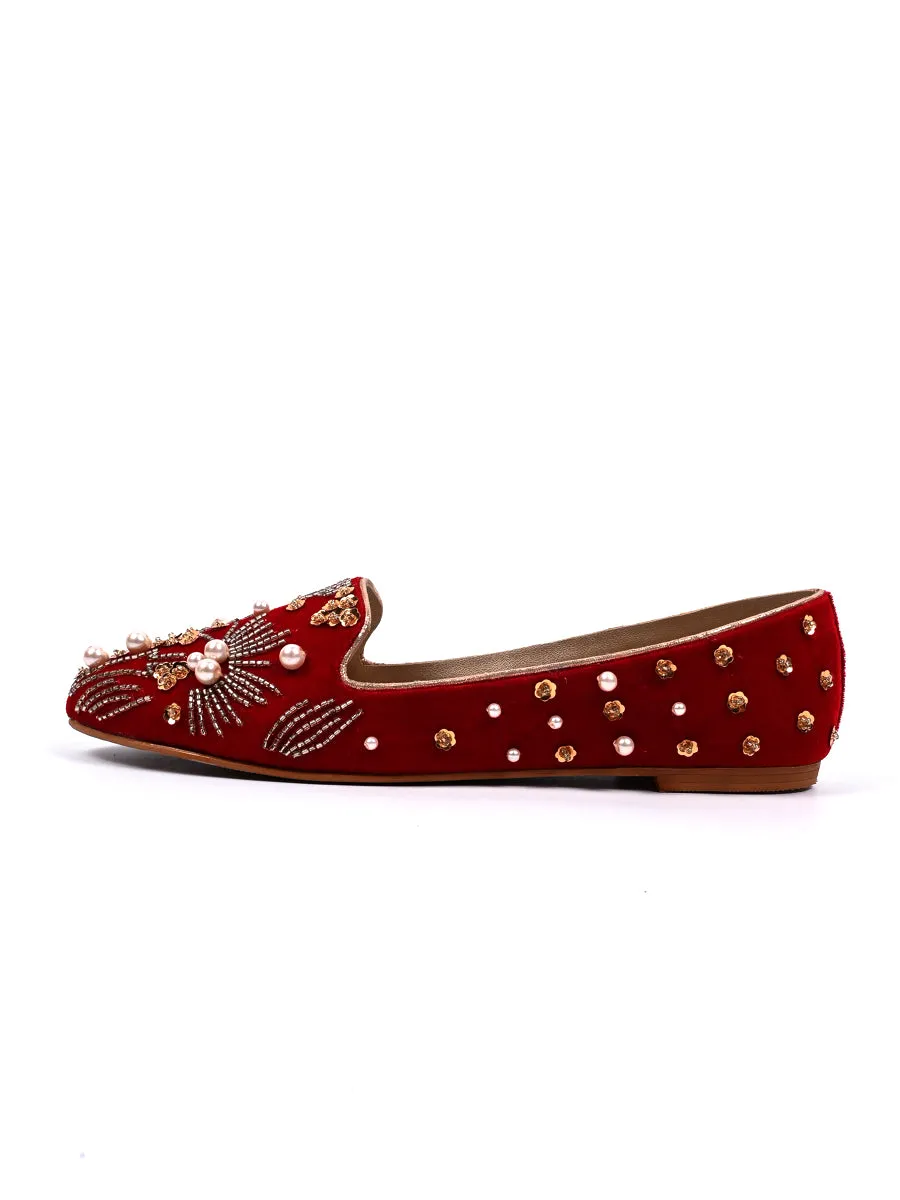 Red Fancy Velvet Pumps