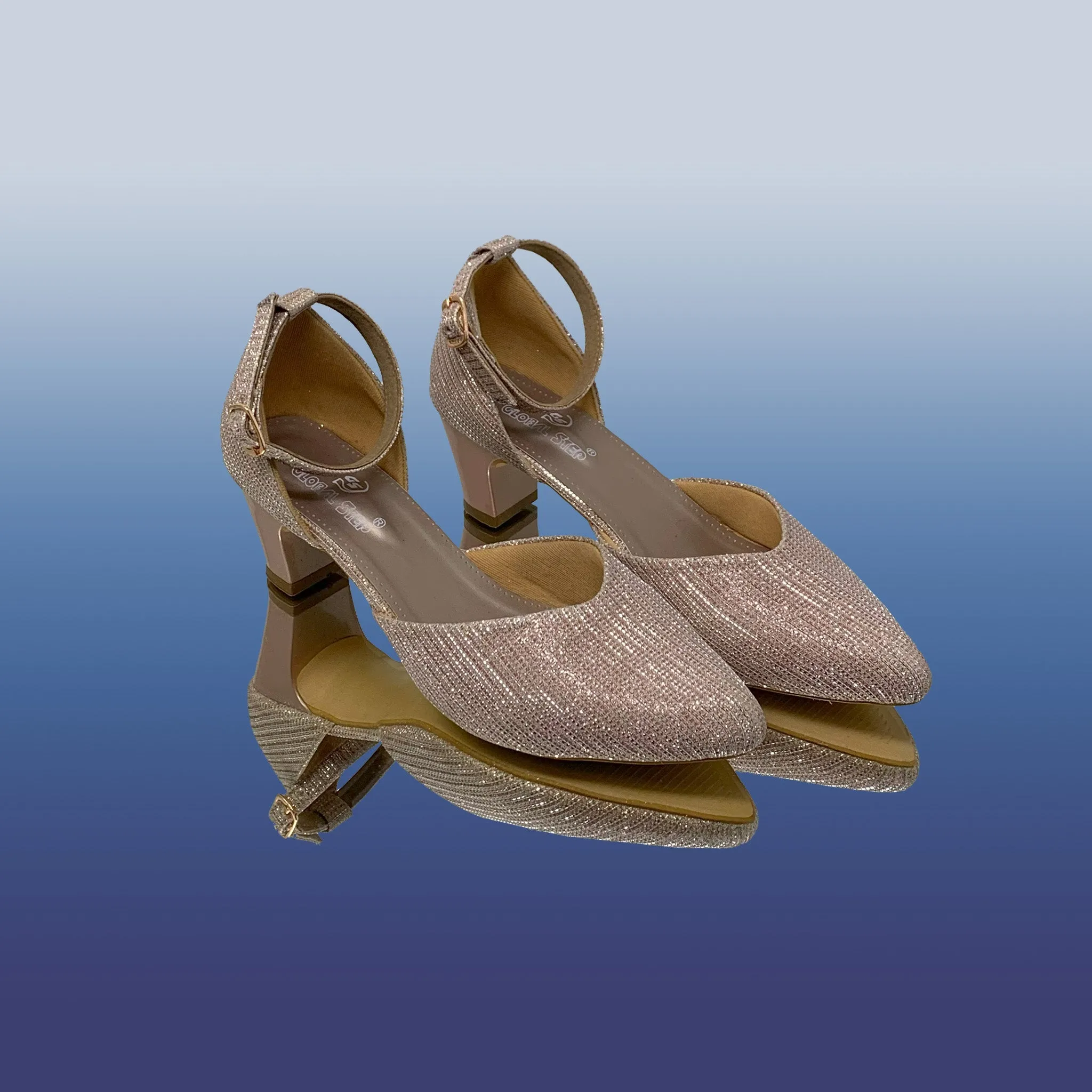 Rose Gold Block Heels with Ankle Strap