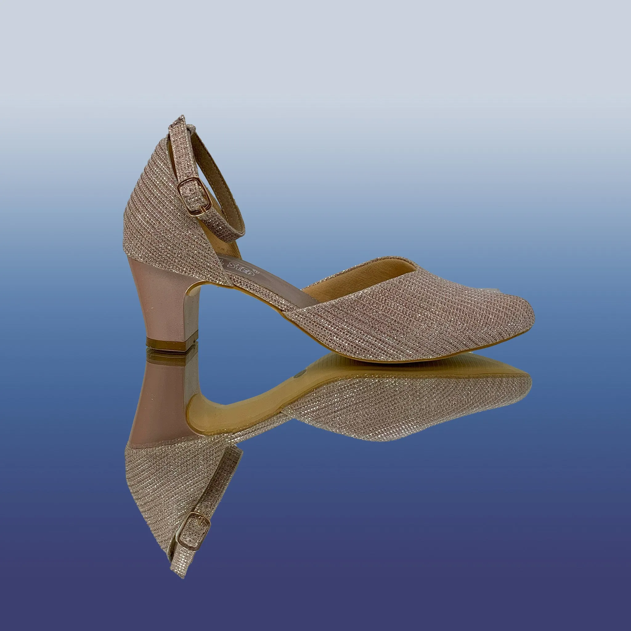 Rose Gold Block Heels with Ankle Strap