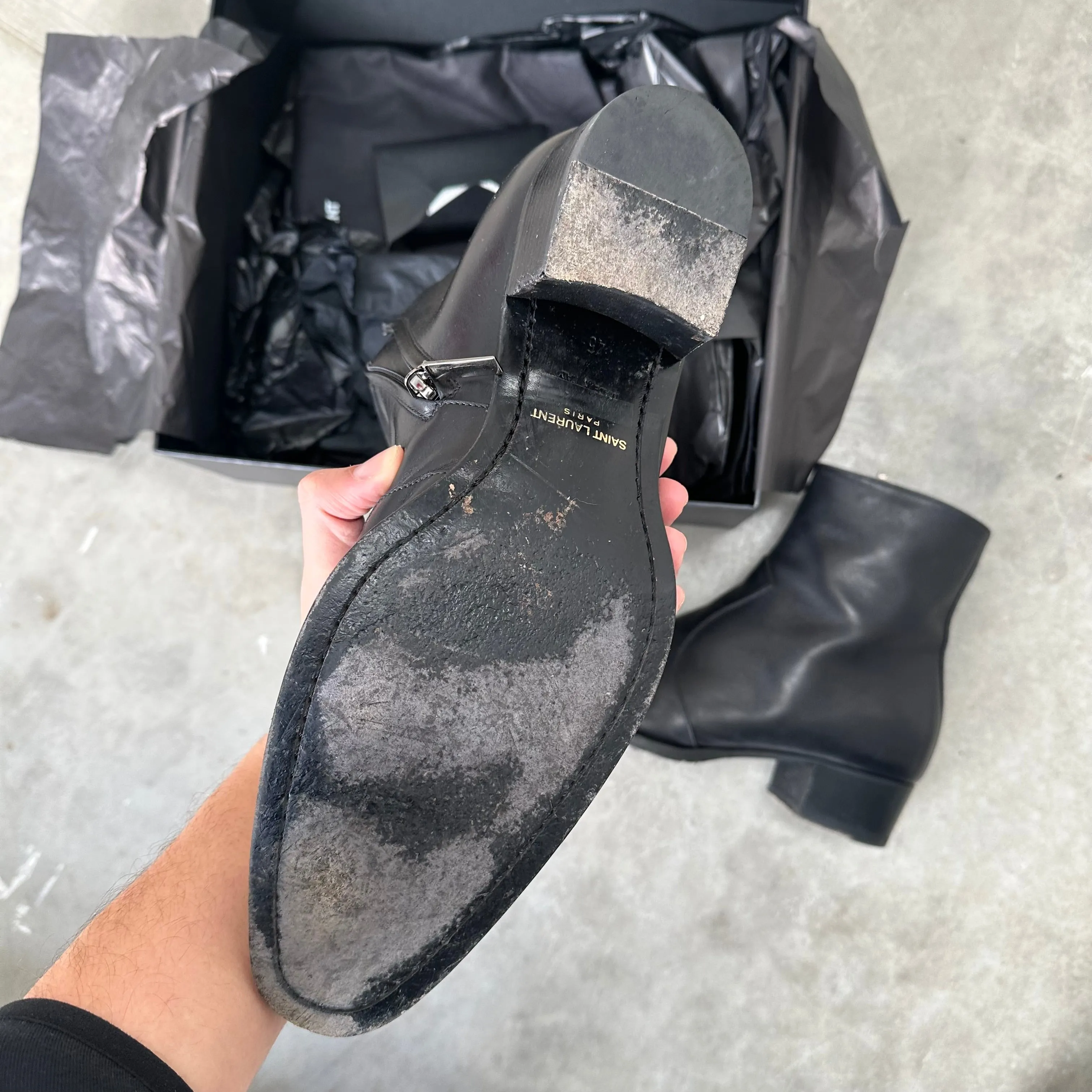 Saint Laurent Wyatt Black Zip Boots (US12)