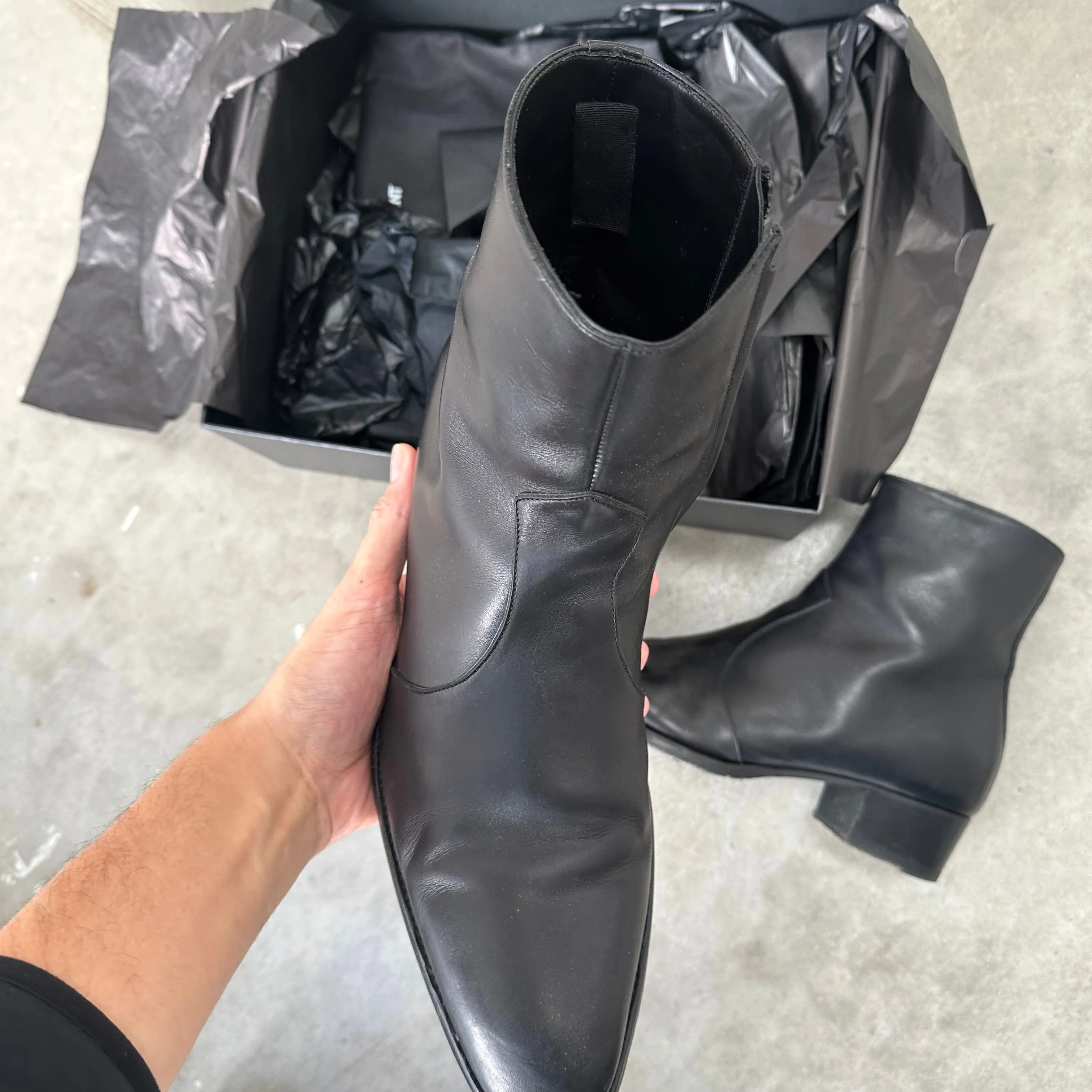 Saint Laurent Wyatt Black Zip Boots (US12)