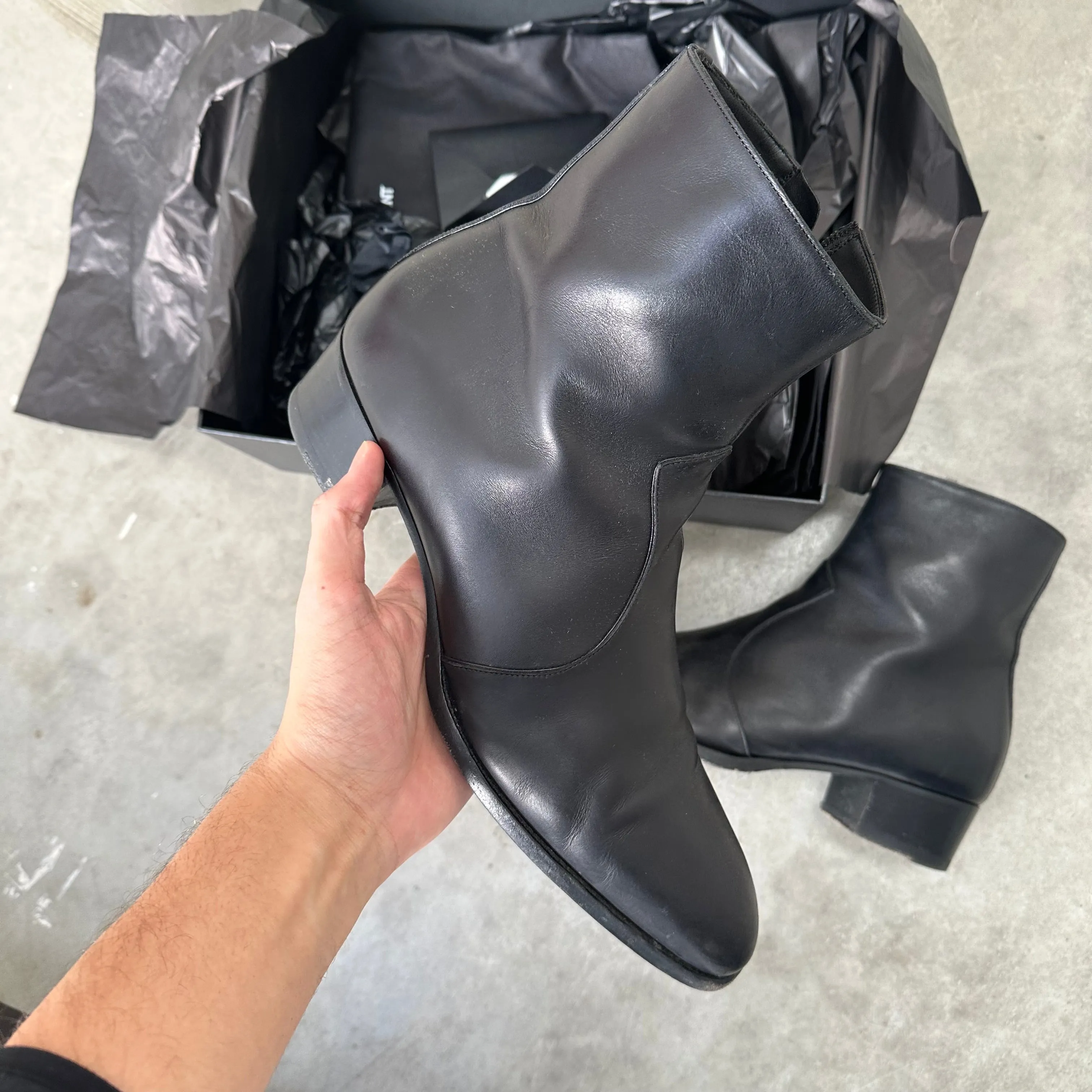 Saint Laurent Wyatt Black Zip Boots (US12)
