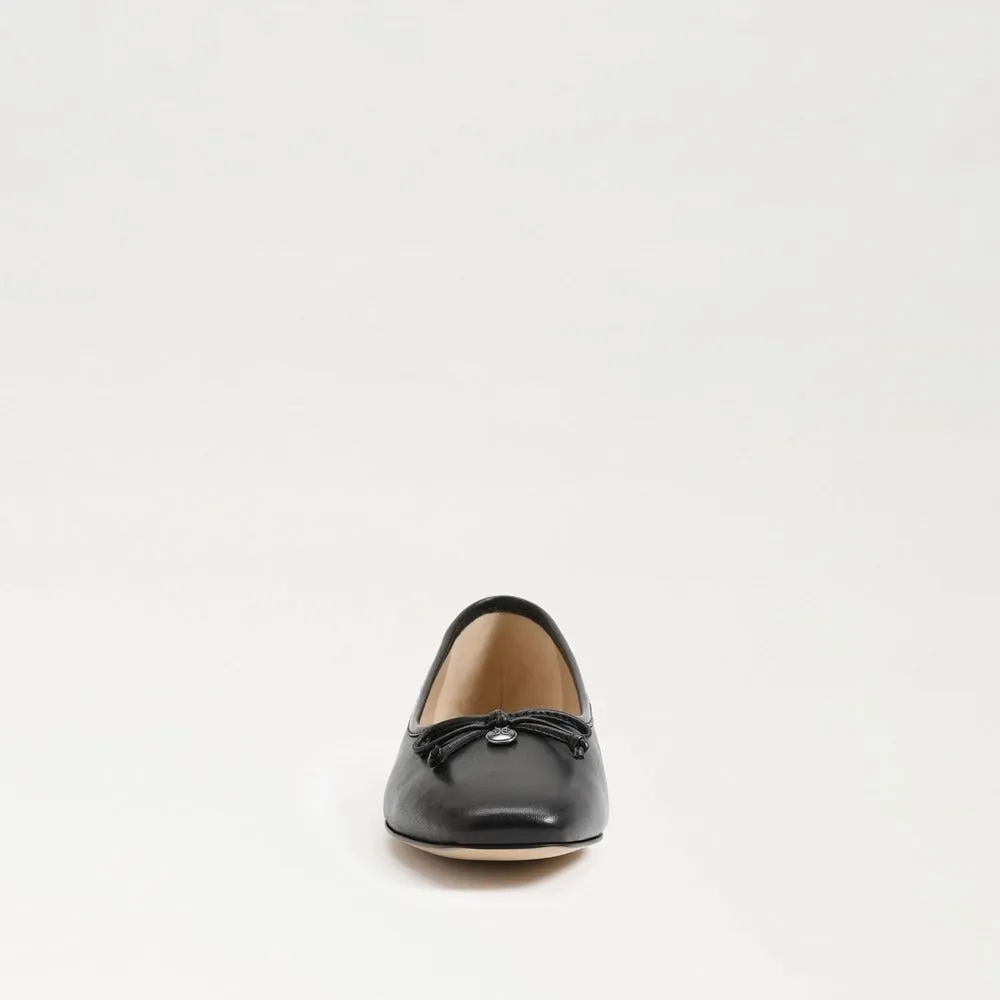 Sam Edelman Meadow Black Leather Slip On Squared Toe Bow Detailed Ballet Flats