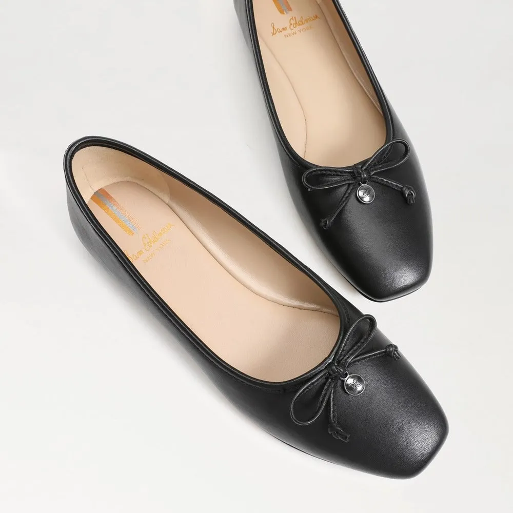 Sam Edelman Meadow Black Leather Slip On Squared Toe Bow Detailed Ballet Flats