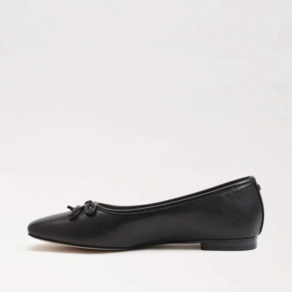 Sam Edelman Meadow Black Leather Slip On Squared Toe Bow Detailed Ballet Flats