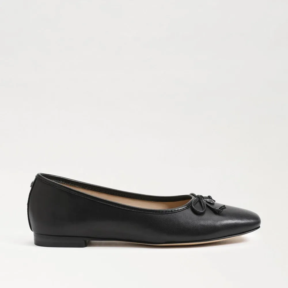 Sam Edelman Meadow Black Leather Slip On Squared Toe Bow Detailed Ballet Flats