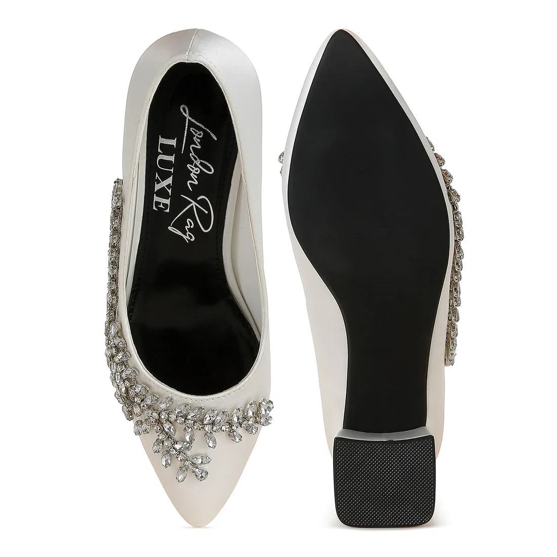 Satin Diamante Embellished Pumps