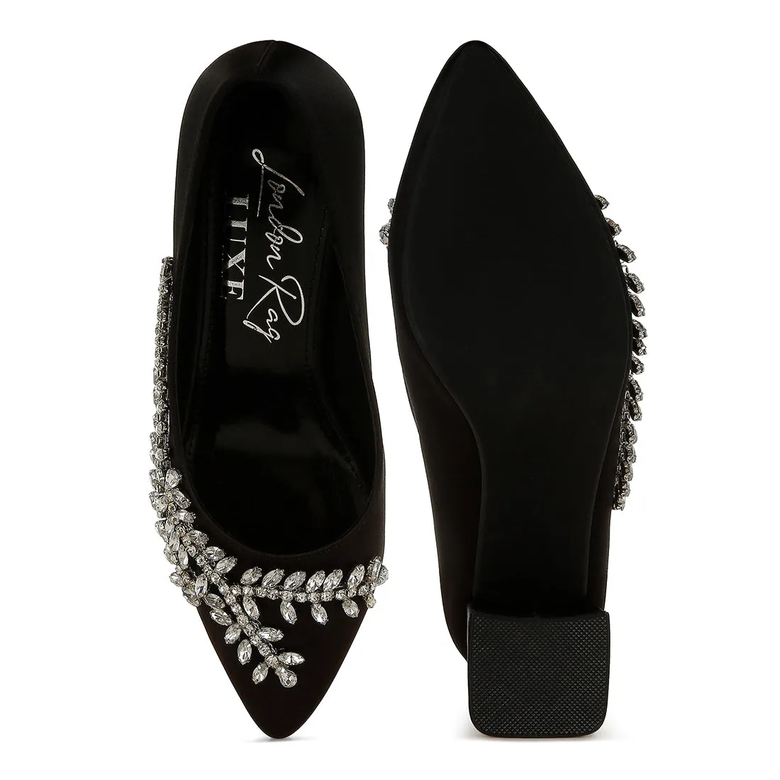 Satin Diamante Embellished Pumps
