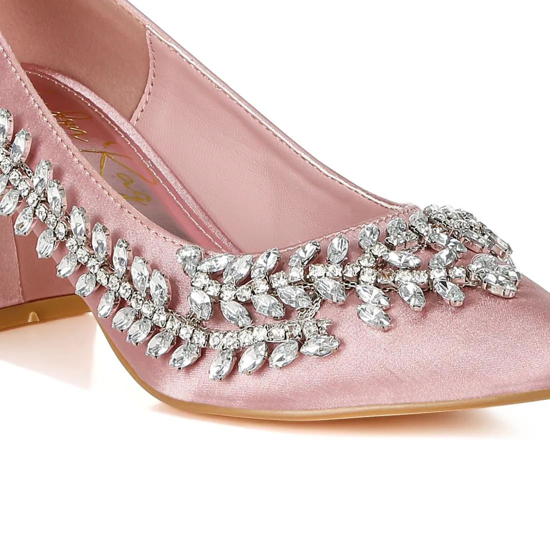 Satin Diamante Embellished Pumps