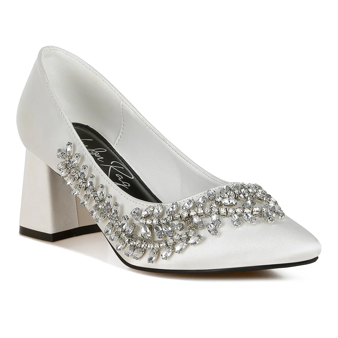 Satin Diamante Embellished Pumps