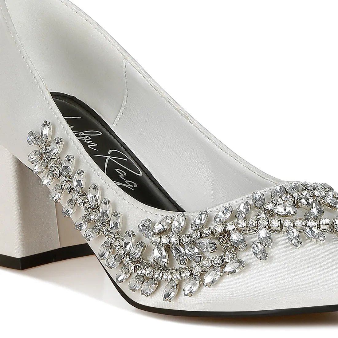 Satin Diamante Embellished Pumps