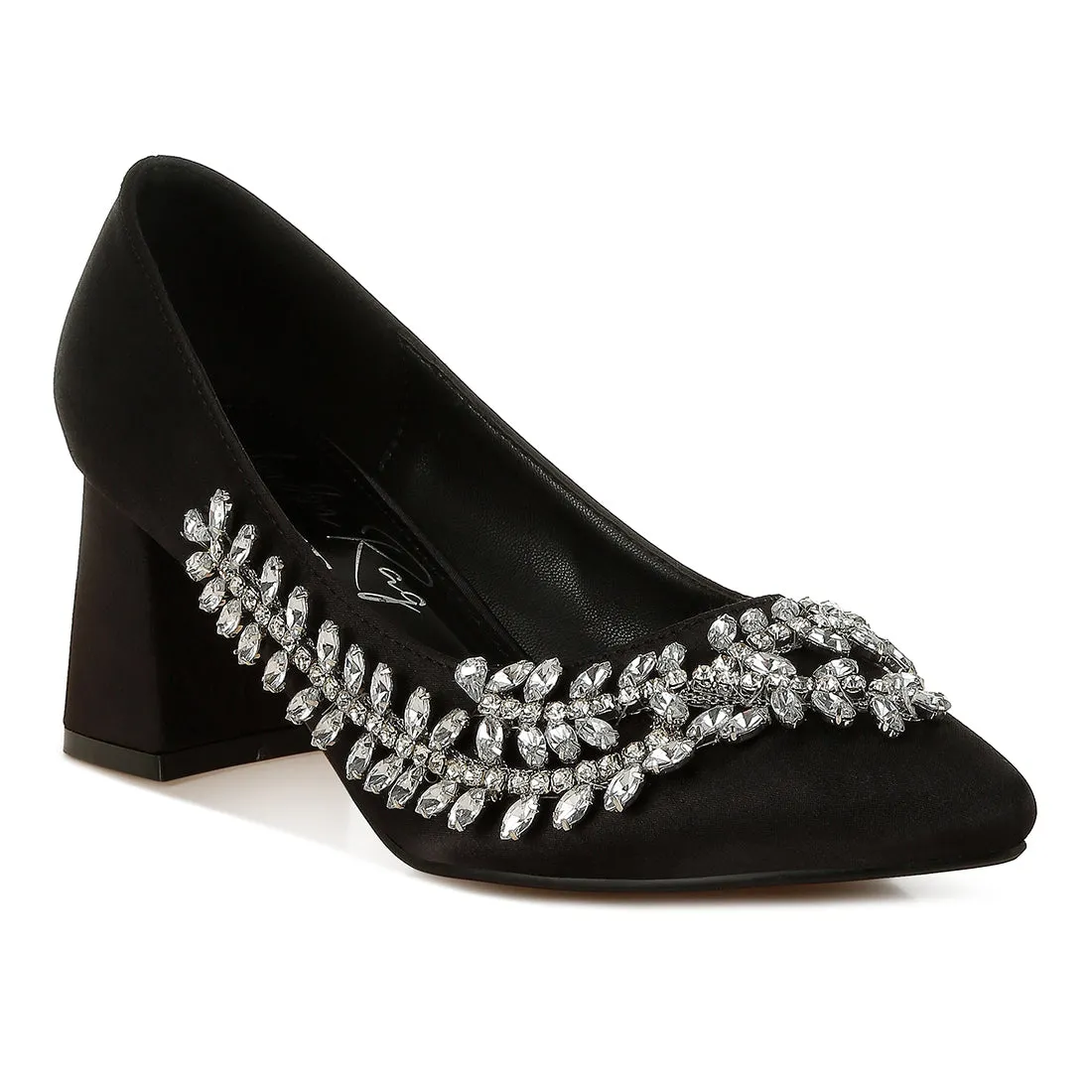 Satin Diamante Embellished Pumps