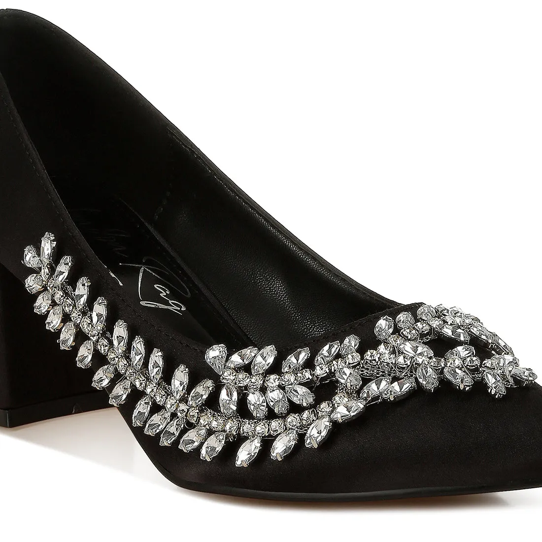 Satin Diamante Embellished Pumps