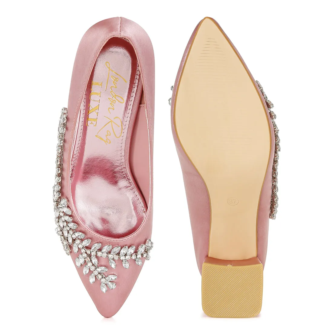 Satin Diamante Embellished Pumps