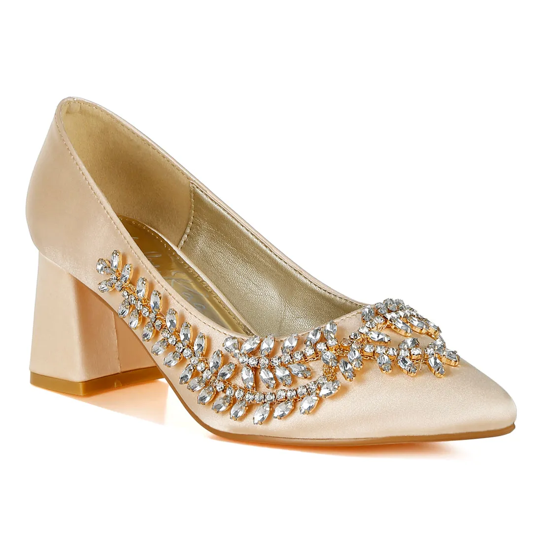 Satin Diamante Embellished Pumps