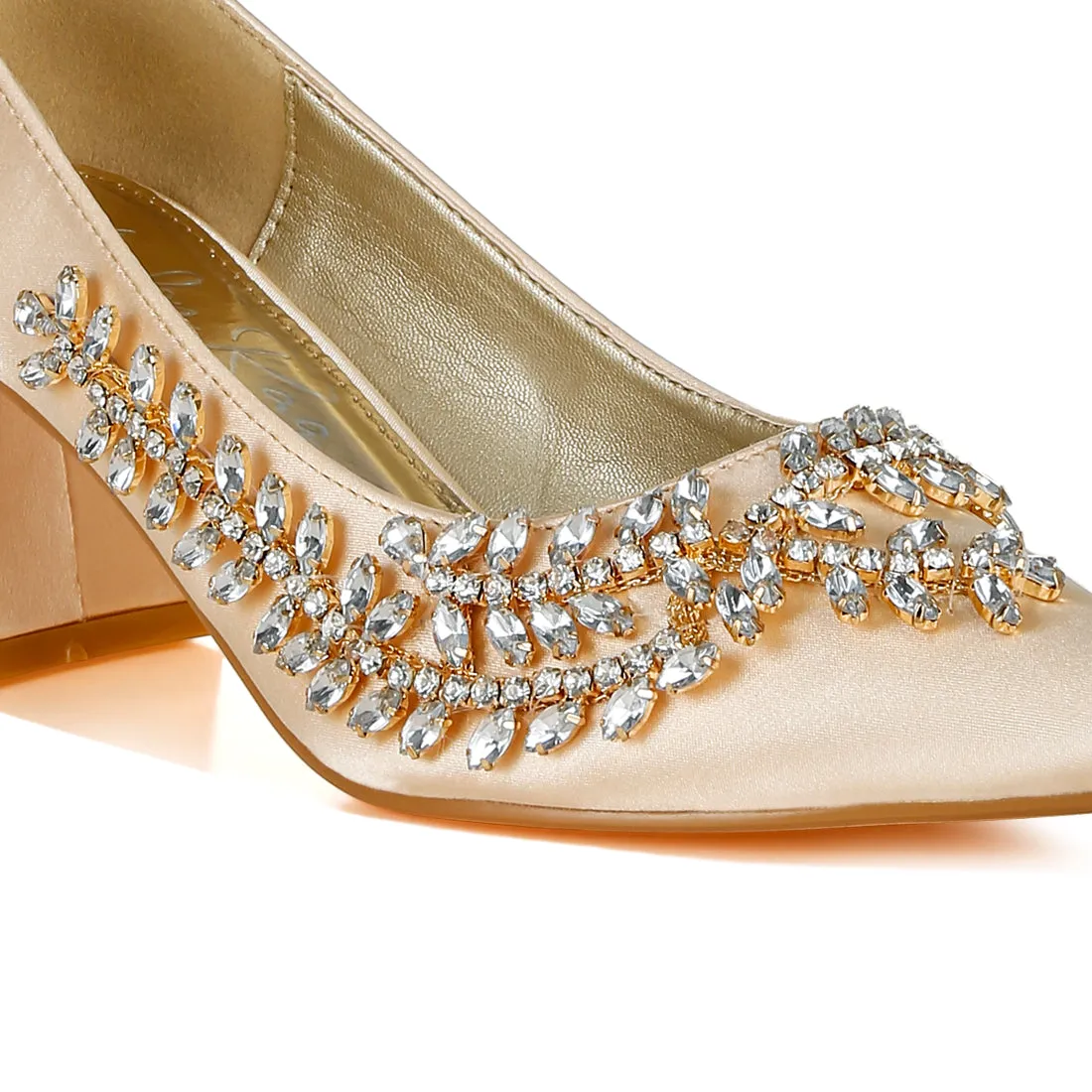 Satin Diamante Embellished Pumps
