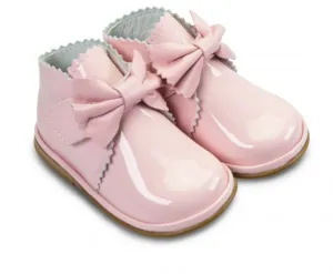 Sharon Boots Pink PATENT Leather Velcro Boots with Bow