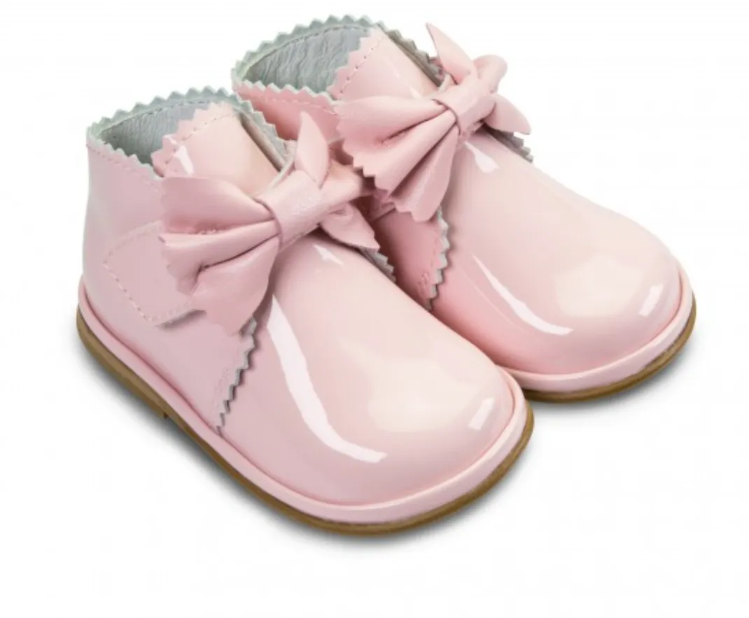 Sharon Boots Pink PATENT Leather Velcro Boots with Bow