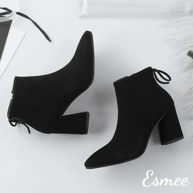 Suede Ankle Boots with Block Heels