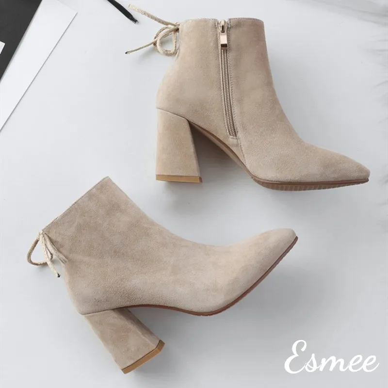 Suede Ankle Boots with Block Heels