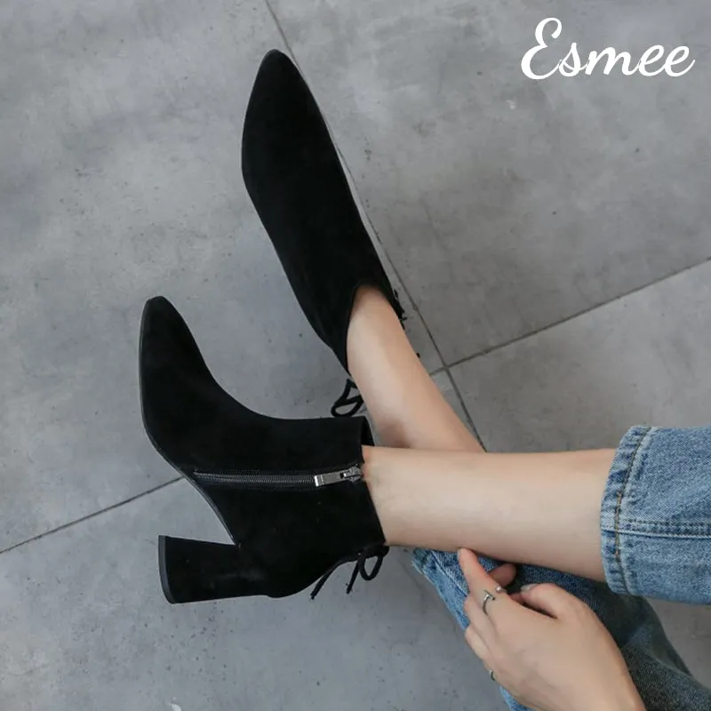 Suede Ankle Boots with Block Heels