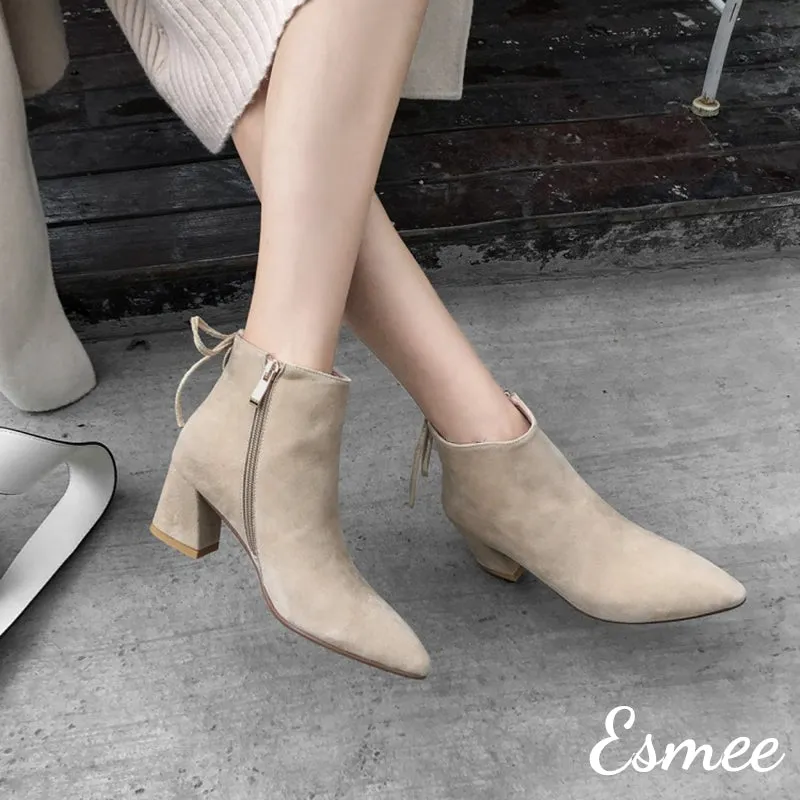 Suede Ankle Boots with Block Heels