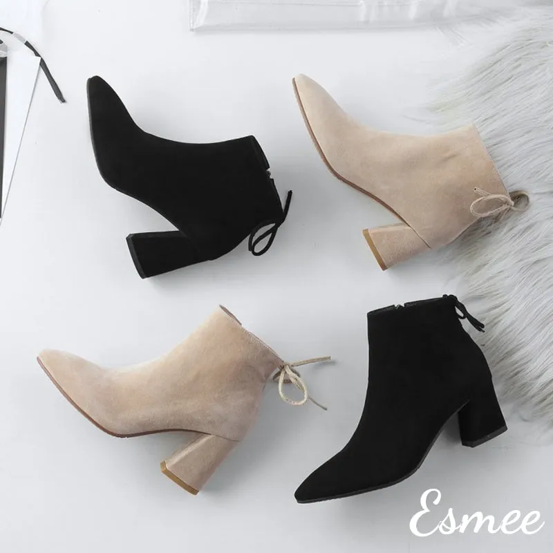 Suede Ankle Boots with Block Heels