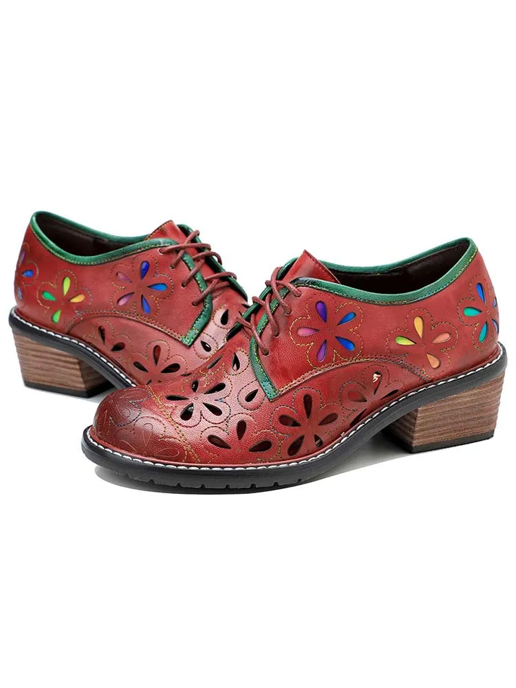 Vintage Handmade Leather Hollow Flat Shoes