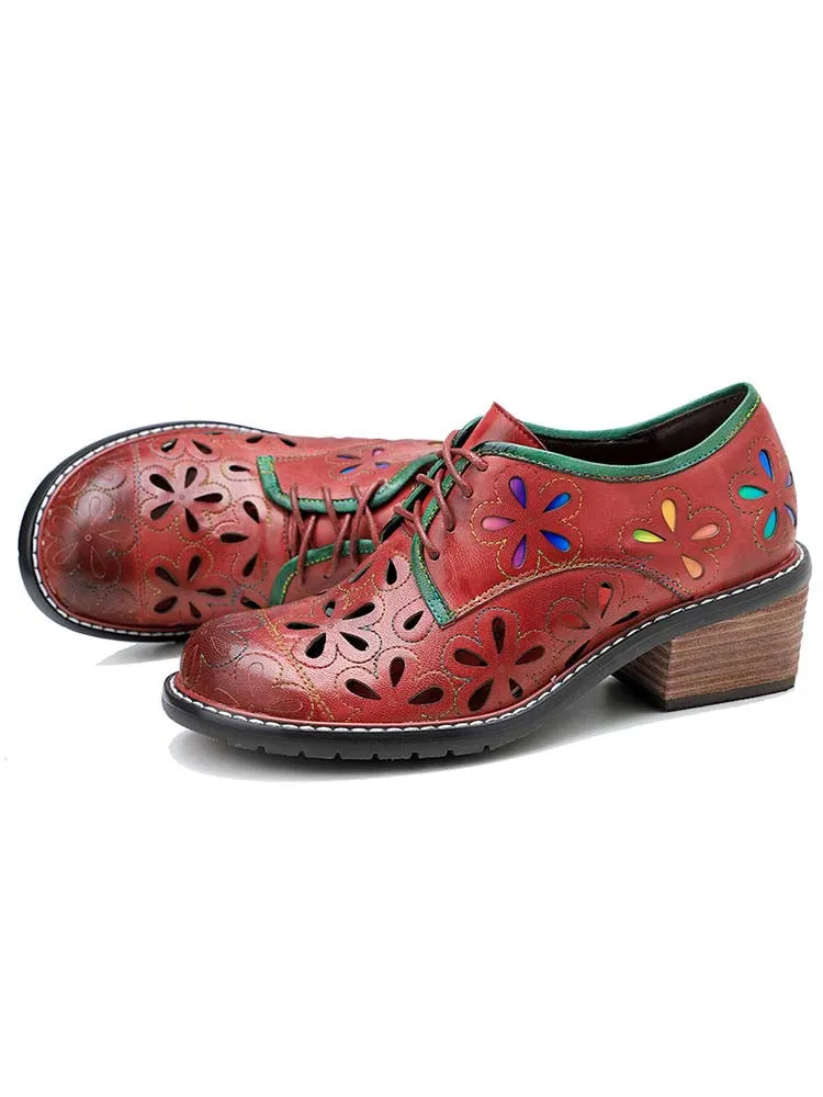 Vintage Handmade Leather Hollow Flat Shoes