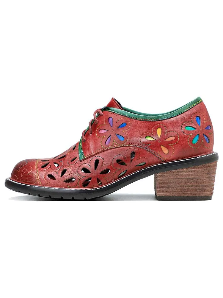 Vintage Handmade Leather Hollow Flat Shoes