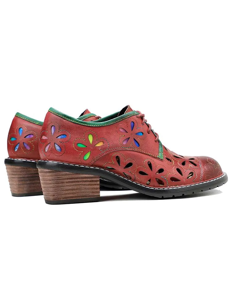 Vintage Handmade Leather Hollow Flat Shoes
