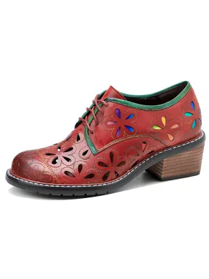 Vintage Handmade Leather Hollow Flat Shoes