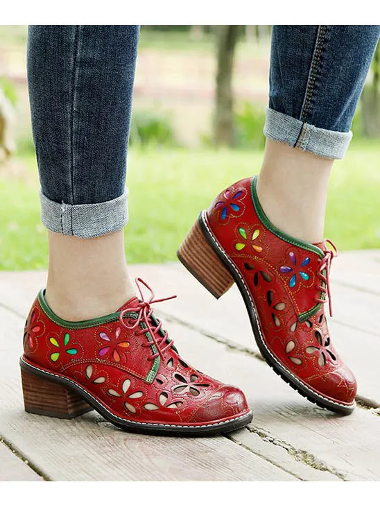 Vintage Handmade Leather Hollow Flat Shoes