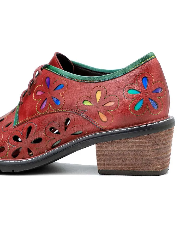 Vintage Handmade Leather Hollow Flat Shoes