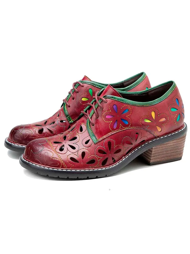 Vintage Handmade Leather Hollow Flat Shoes