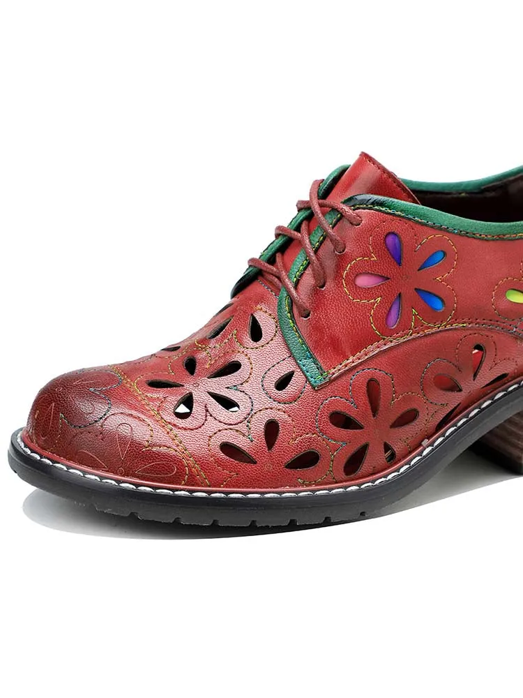 Vintage Handmade Leather Hollow Flat Shoes
