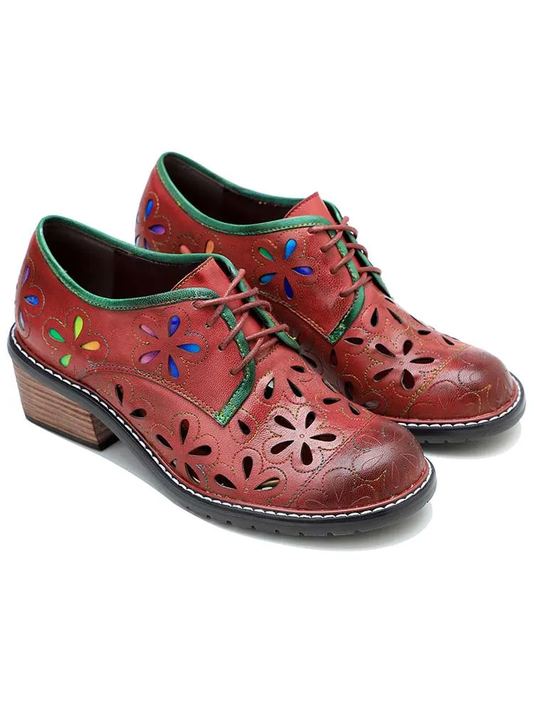 Vintage Handmade Leather Hollow Flat Shoes