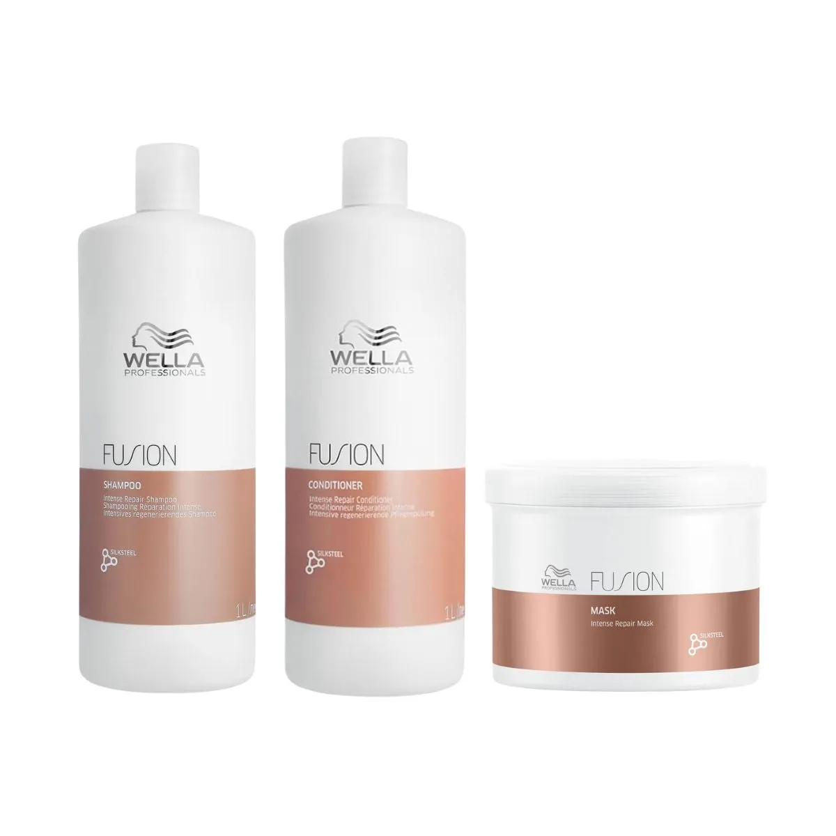 Wella Fusion Intense Repair Shampoo, Conditioner 1000ml & Mask 500ml   Pumps Set
