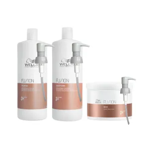 Wella Fusion Intense Repair Shampoo, Conditioner 1000ml & Mask 500ml   Pumps Set