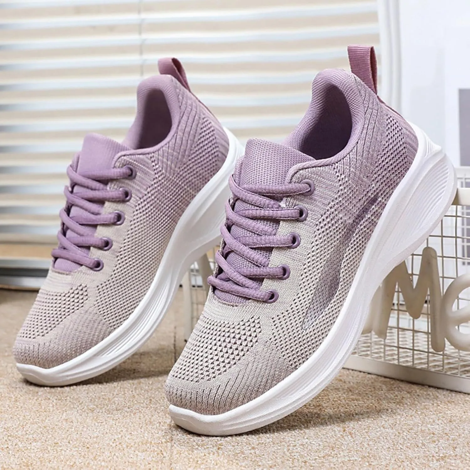 Woman Tennis Shoes Breathable Casual Fashion Lace Up Mesh Athletic Shoes Non Slip Walking Running Workout Sneakers