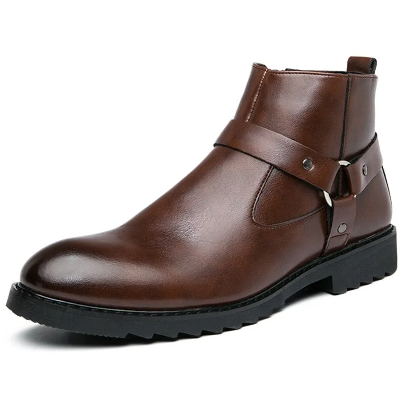 Yeknu Mens Shoes New High Quality Ankle Boot Classic Dress Chelsea Winter Zipper Martin Boots Size 38-48 Black/Brown 7528
